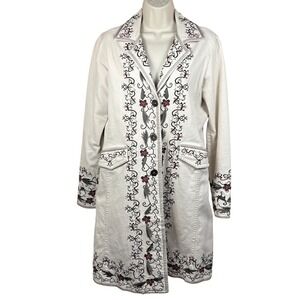 Paparazzi Womens Embroidered Floral Off-White Coat Size L Boho Fairy Romantic